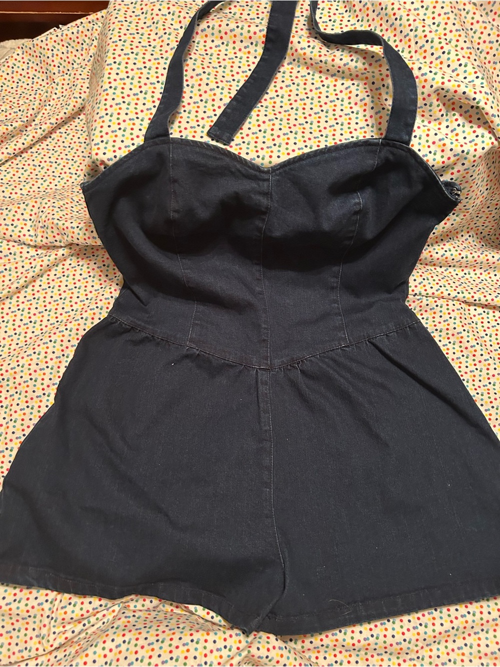 Fashion Nova Navy Halter Denim Romper
